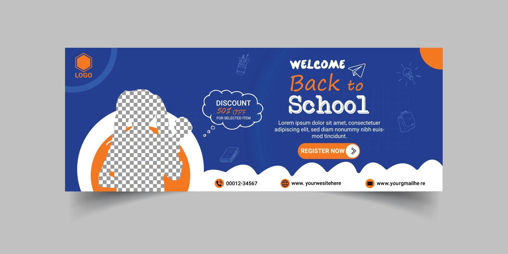 banner web de redes sociales de regreso a la escuela y plantilla de diseño de foto de portada de facebook vector
