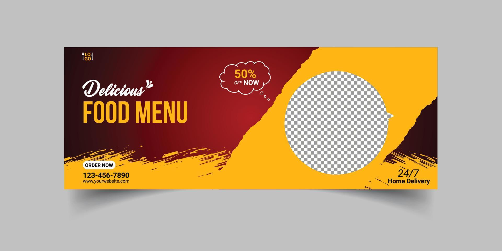 Food menu and restaurant facebook cover template vector