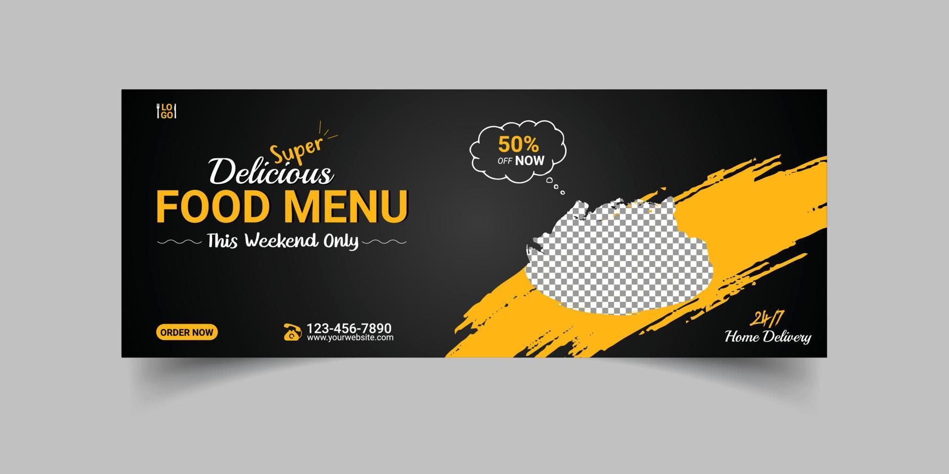 Food menu and restaurant facebook cover template vector