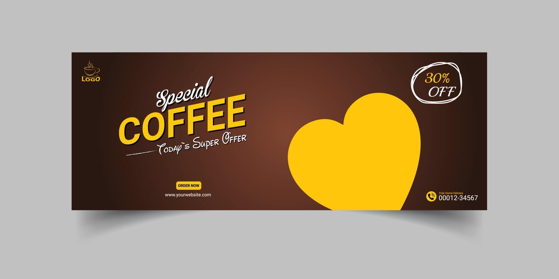 Delicious coffee sale facebook cover banner template design vector