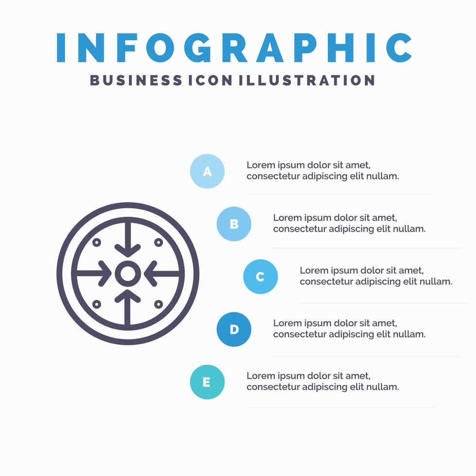 etapas objetivos implementación operación proceso línea icono con 5 pasos presentación infografía backg vector