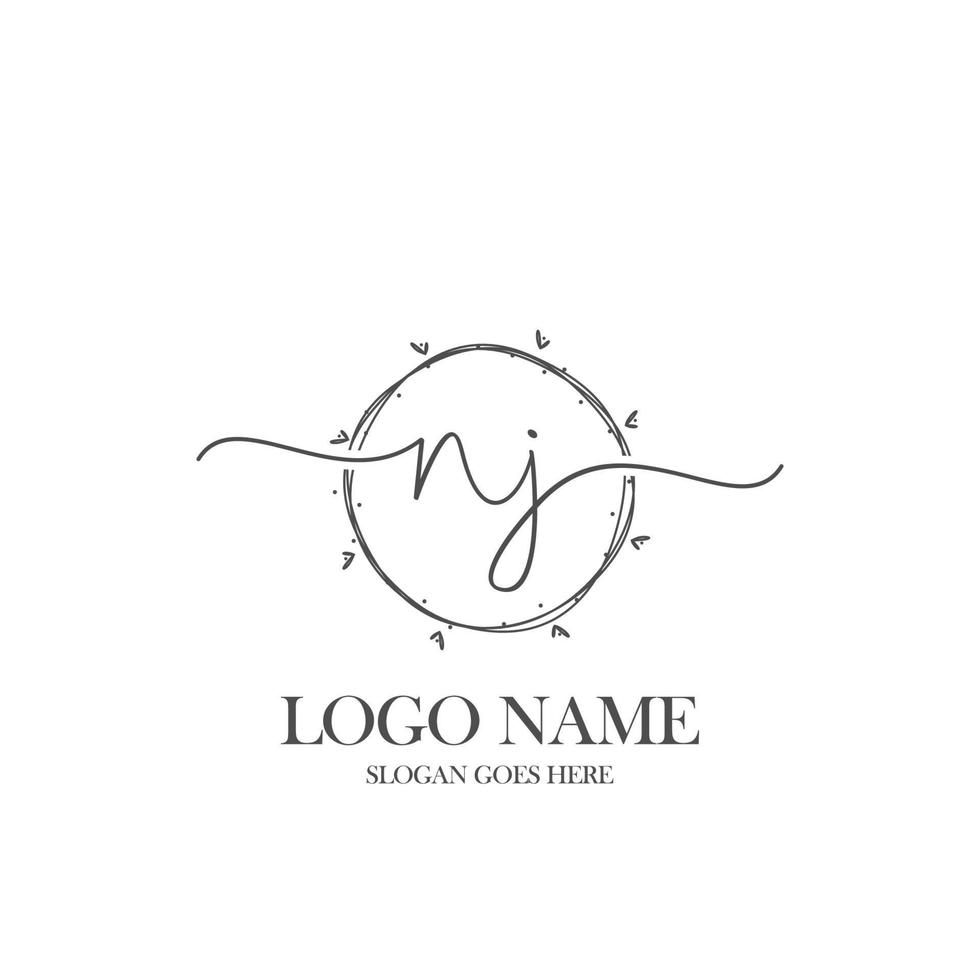 Initial NJ beauty monogram and elegant logo design, handwriting logo of initial signature, wedding, fashion, floral and botanical with creative template. vector