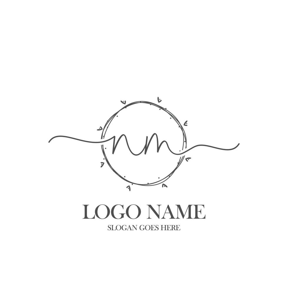Initial NM beauty monogram and elegant logo design, handwriting logo of initial signature, wedding, fashion, floral and botanical with creative template. vector