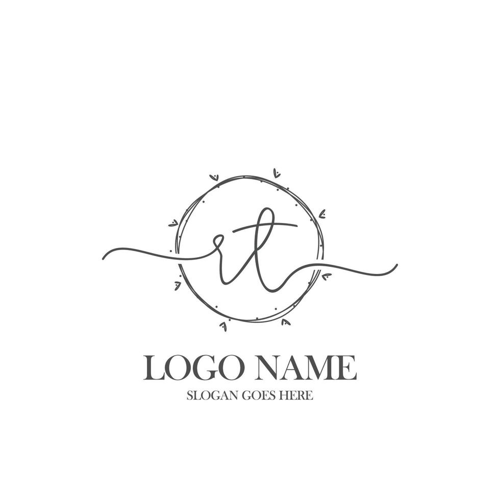 Initial RT beauty monogram and elegant logo design, handwriting logo of initial signature, wedding, fashion, floral and botanical with creative template. vector