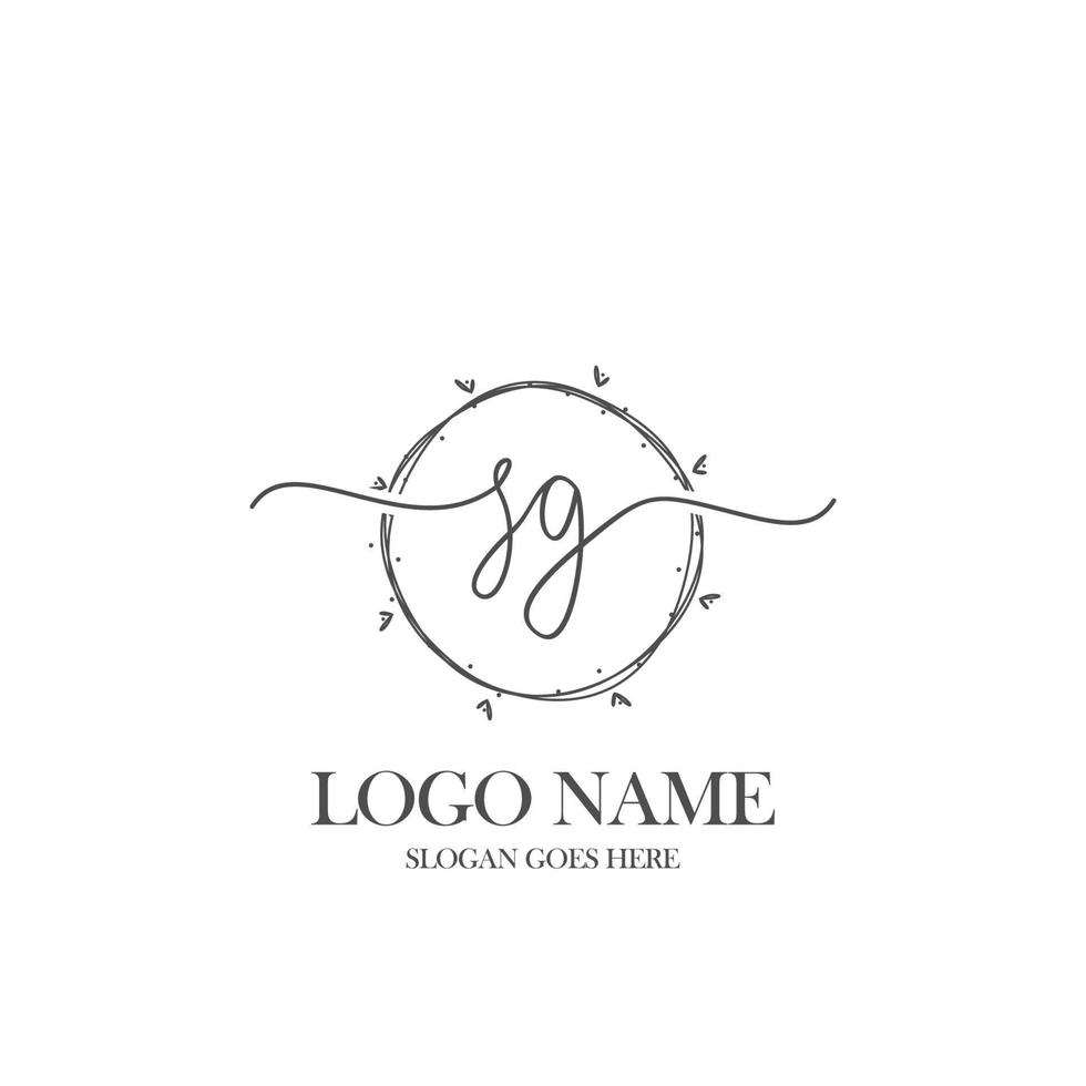 Initial SG beauty monogram and elegant logo design, handwriting logo of initial signature, wedding, fashion, floral and botanical with creative template. vector