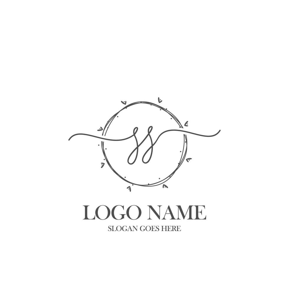 Initial SS beauty monogram and elegant logo design, handwriting logo of initial signature, wedding, fashion, floral and botanical with creative template. vector