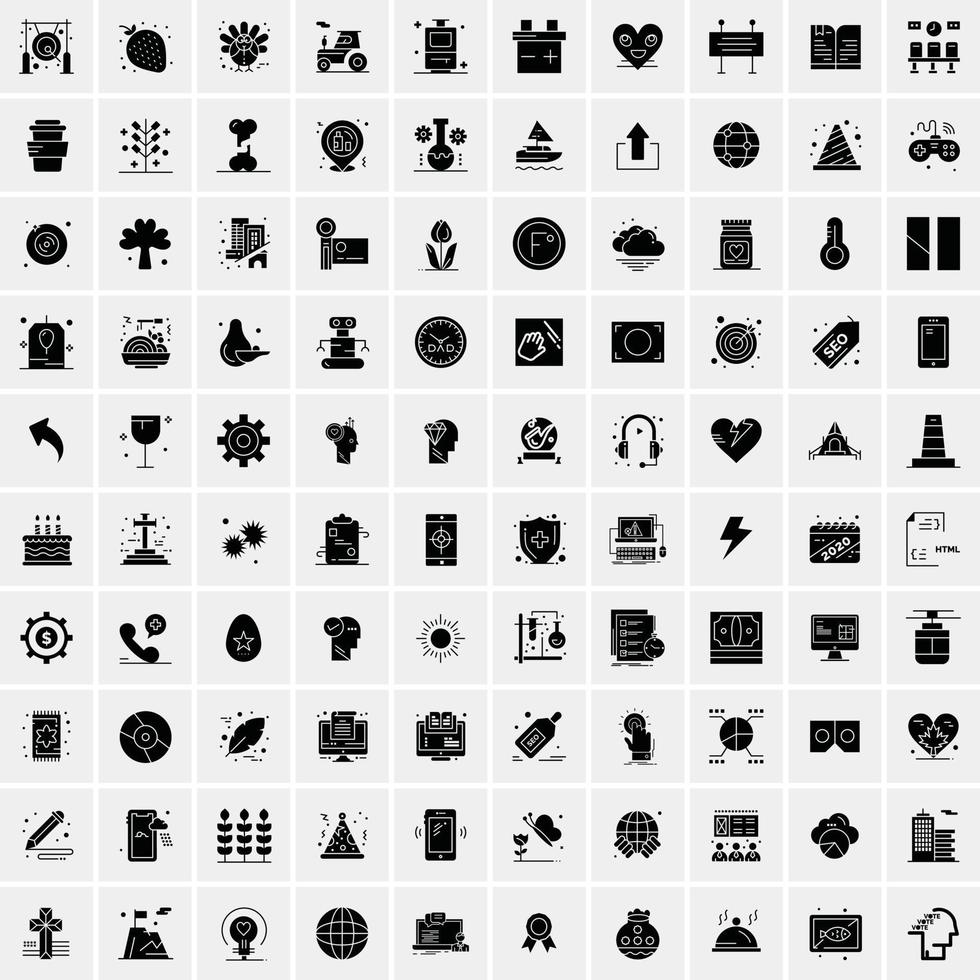 100 Business Icon Solid Glyph Vector Illustration