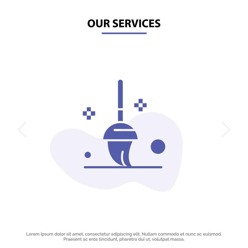 Our Services Bucket Cleaning Mop Solid Glyph Icon Web card Template vector