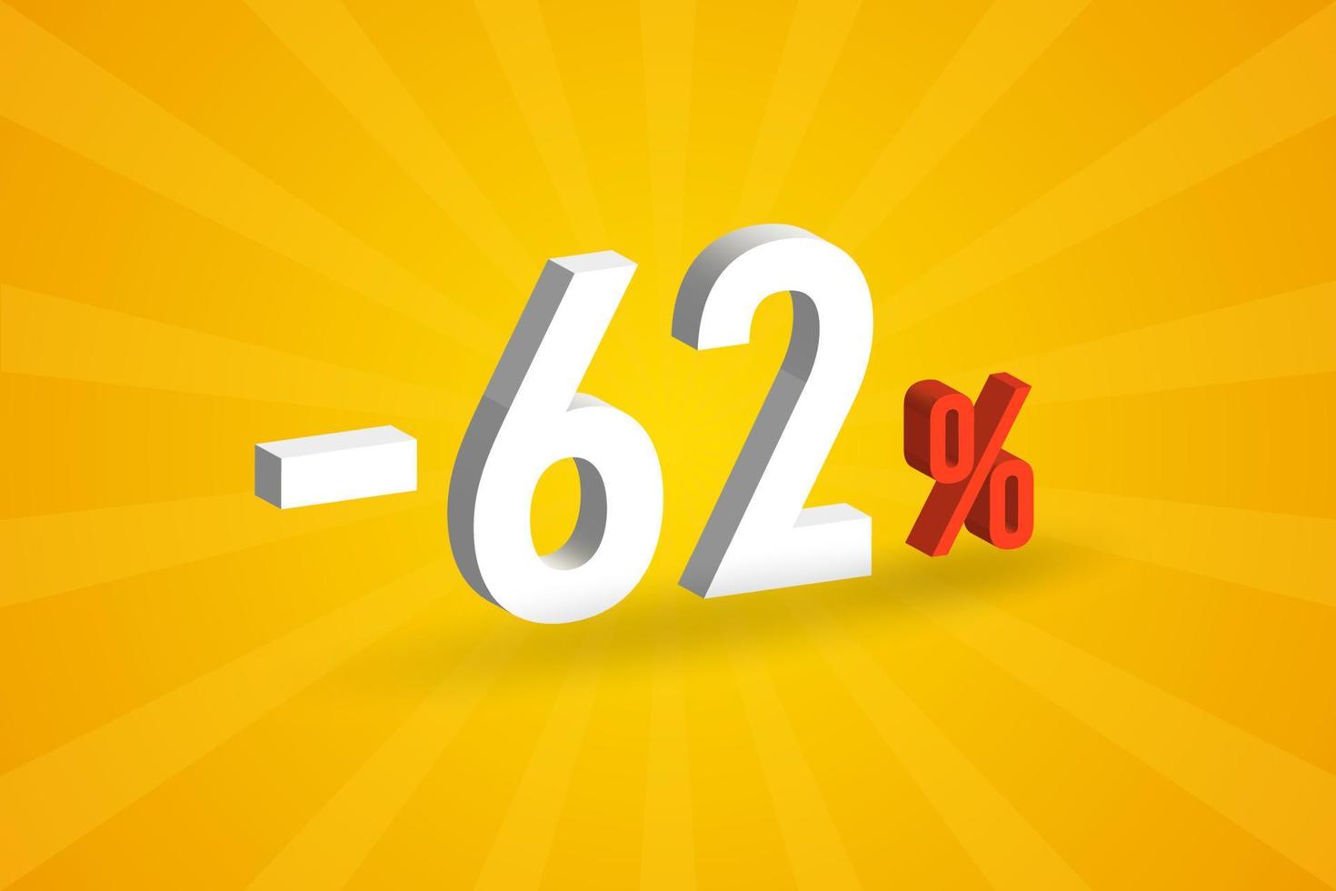 Negative 62 discount 3D text for sells and promotion. vector