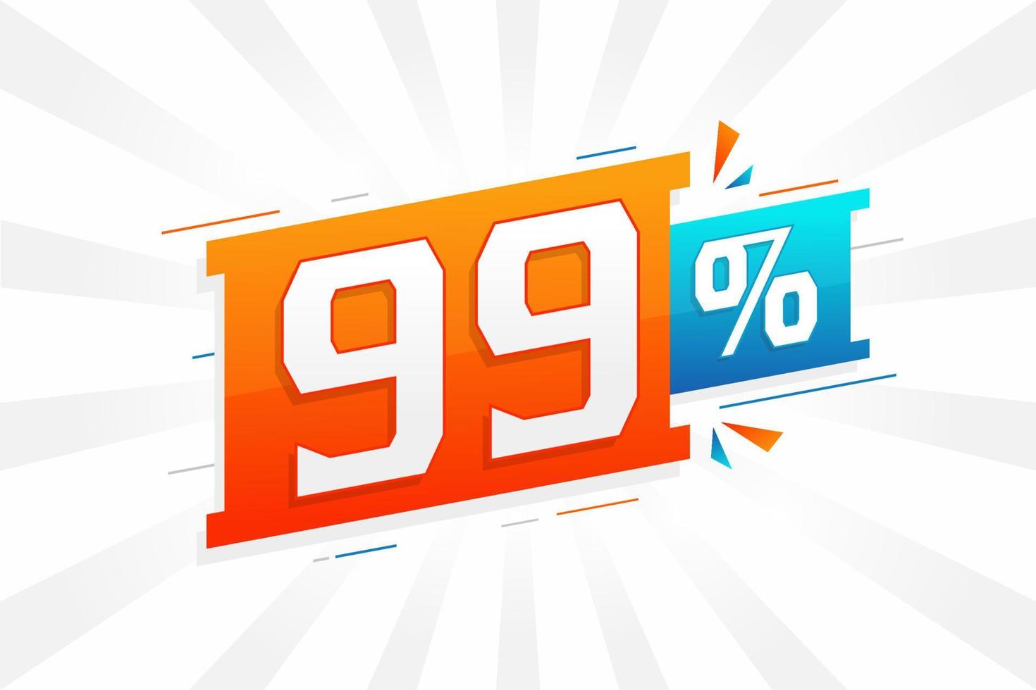Promoción de banner de marketing de 99 descuentos. 99 por ciento de diseño promocional de ventas. vector