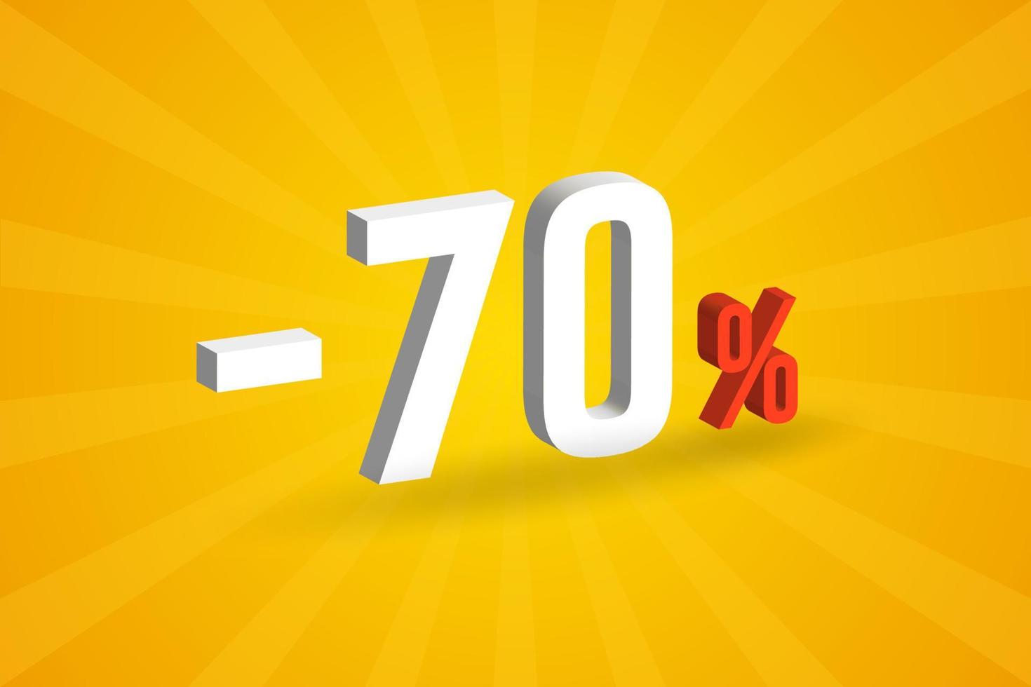 Negative 70 discount 3D text for sells and promotion. vector