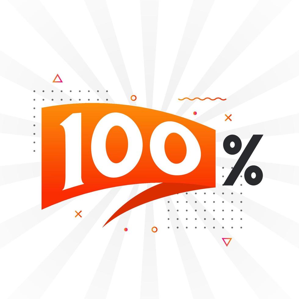 Promoción de banner de marketing de 100 descuentos. 100 por ciento de diseño promocional de ventas. vector