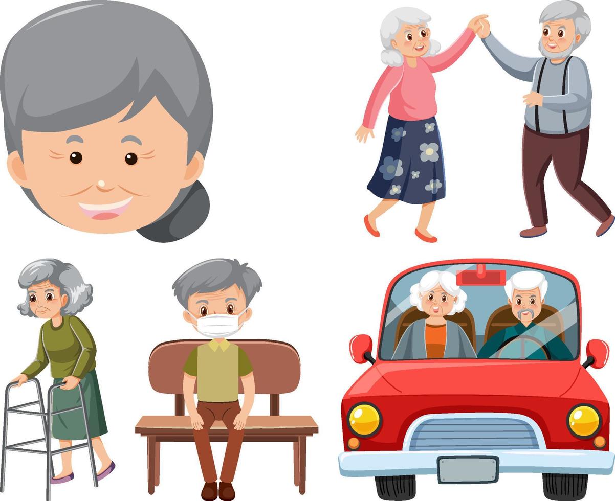 Collection of elderly people icons vector