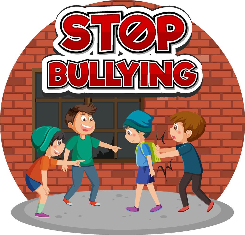 Stop Bullying text with cartoon character vector