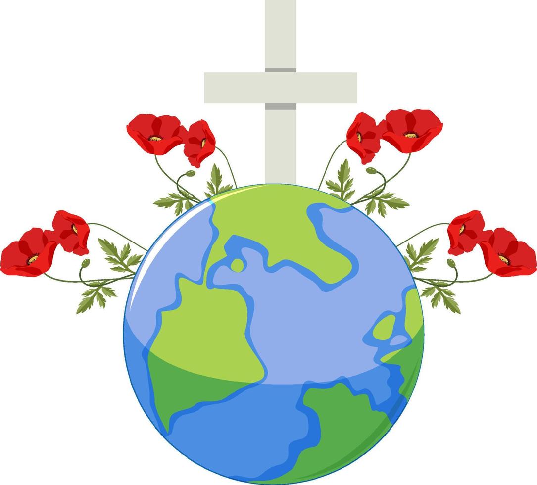 Poppy flowers on globe icon vector