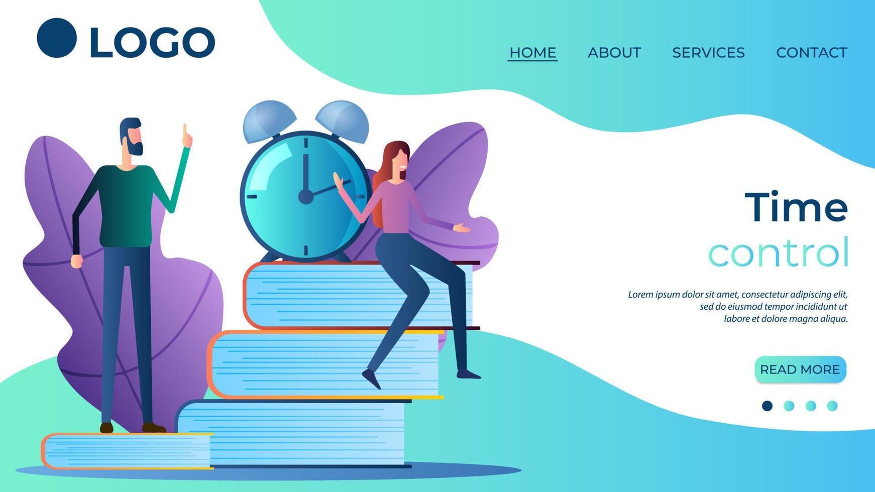 Time control.The concept of saving time.Control of the educational process.Financial investments and planning of future income.The template of the landing page.Flat vector illustration.
