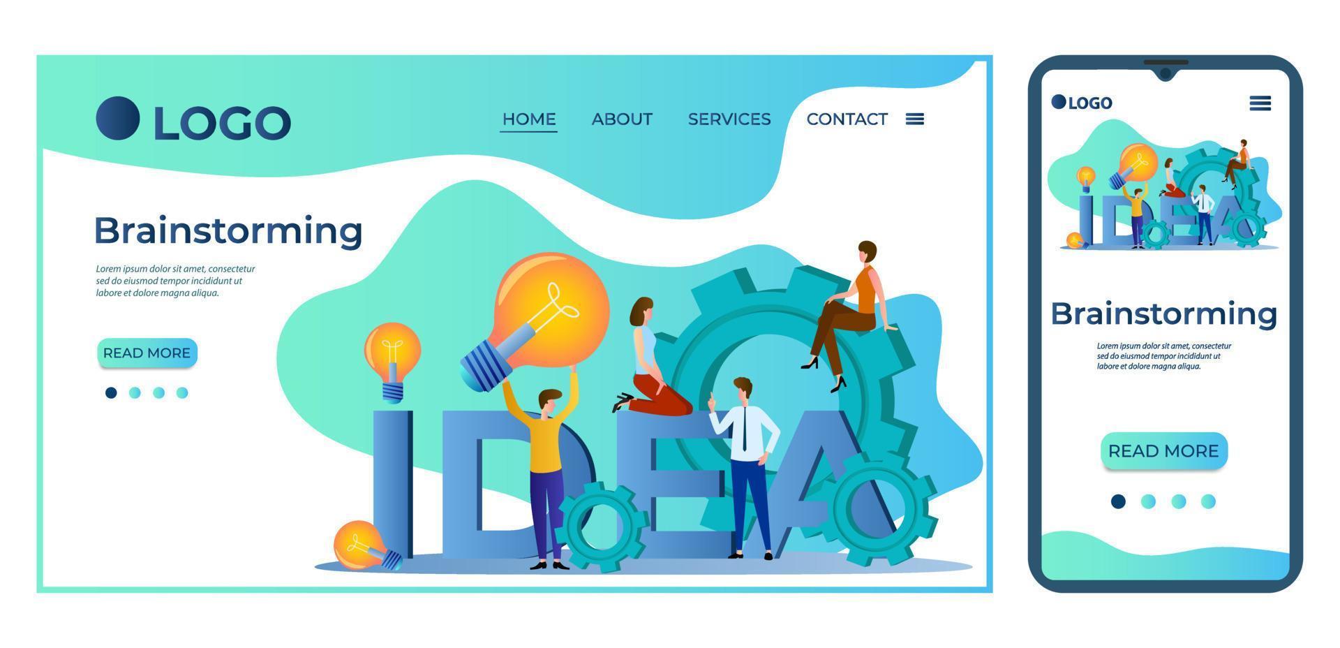 The idea and brainstorming.Teamwork and search for ideas.The concept of finding new solutions.People work together.Fudge page template and smartphone adaptation.Flat vector illustration.
