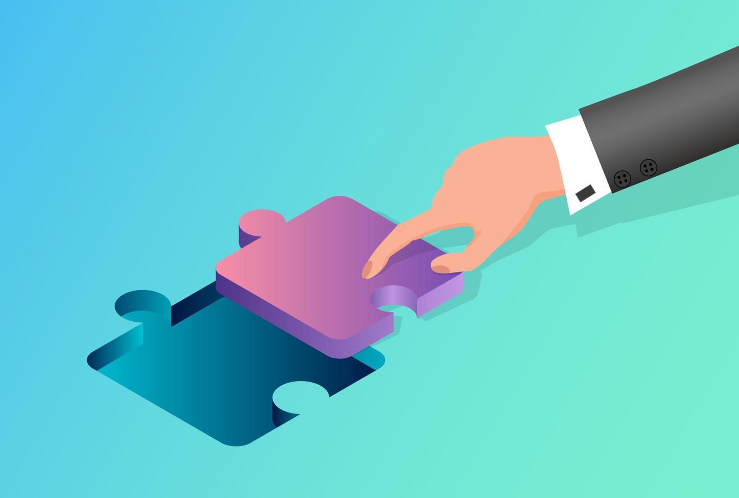 Businessman collects puzzles.The concept of finding solutions in business.Getting out of difficult situations.Flat vector illustration.