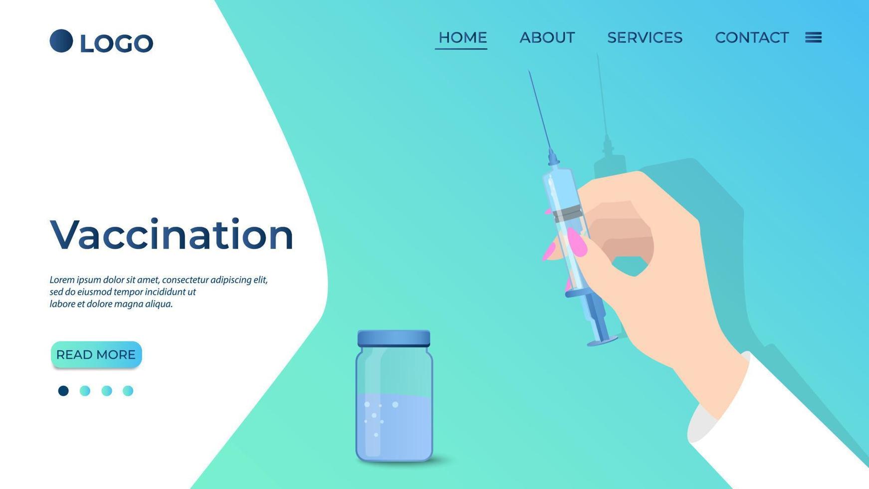 Vaccination.The doctor's hand with a syringe makes a vaccination.Concept of treatment and prevention of viral infections.Flat vector illustration.The template of the landing page.