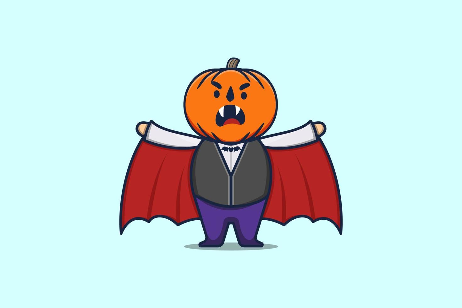 Cute dibujos animados miedo vampiro calabaza Halloween vector