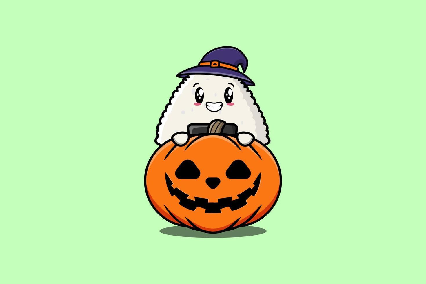 Cute dibujos animados arroz chino japonés ocultar en calabaza vector