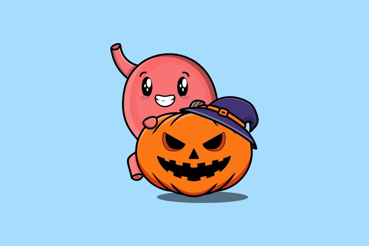 Estómago de dibujos animados lindo escondido en calabaza halloween vector