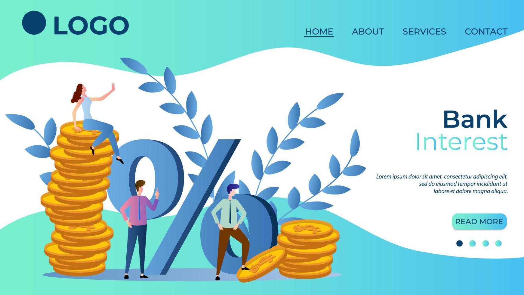 Bank interest.The concept of Bank lending.People and percentages.Banking and business lending.The template of the landing page.Flat vector illustration.