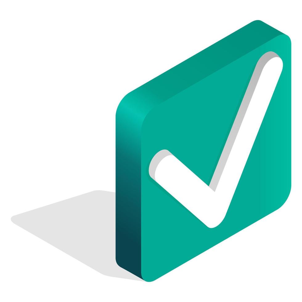 Isometric image of the checkmark icon.Green icon indicating Yes.Isolated object on a white background.Vector illustration. vector