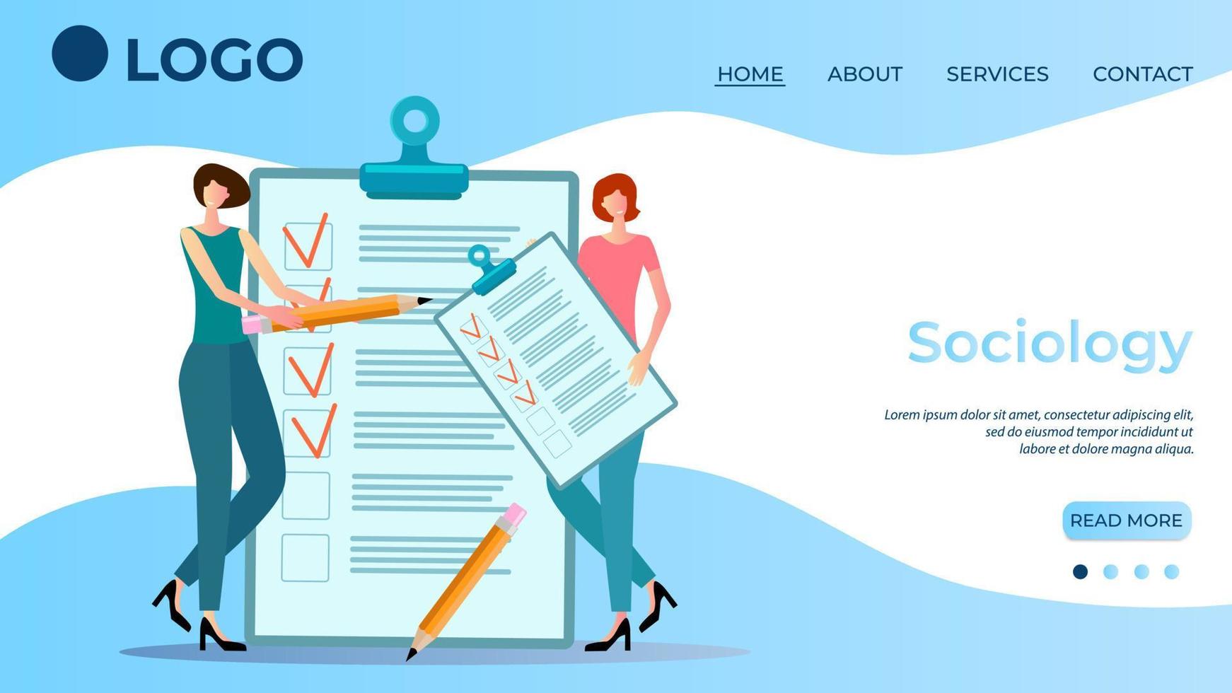 Sociology.People's reviews and survey form.Employees are engaged in customer surveys.Feedback.Monitoring public opinion.The template of the landing page.Flat vector illustration.