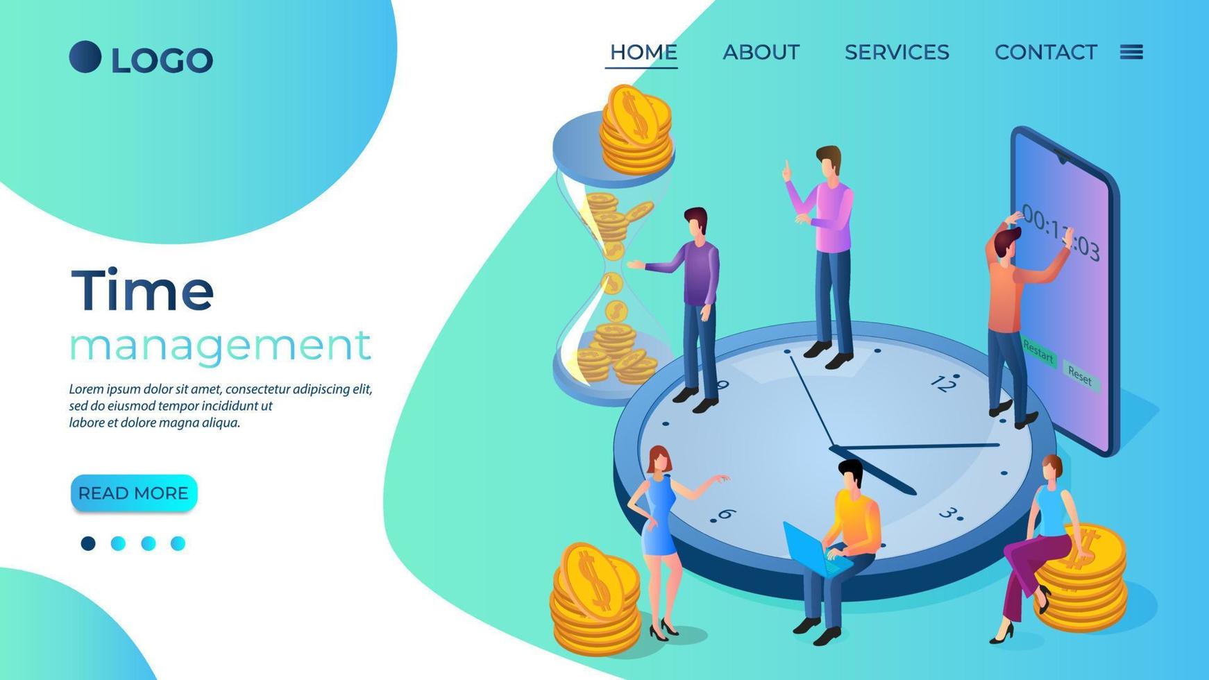 Time-management.The concept of effective control of time and effort.Planning of the workflow.The template of the landing page.Isometric illustration. vector
