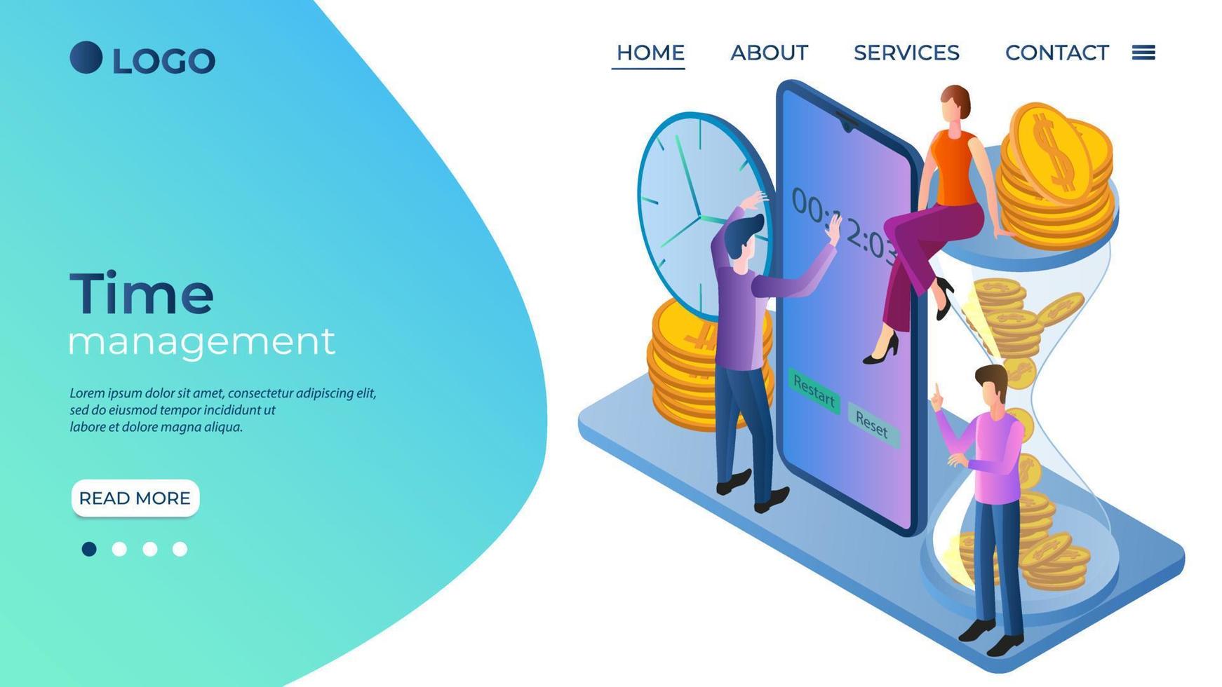 Time-management.The concept of effective control of time and effort.Planning of the workflow.The template of the landing page.Isometric illustration. vector