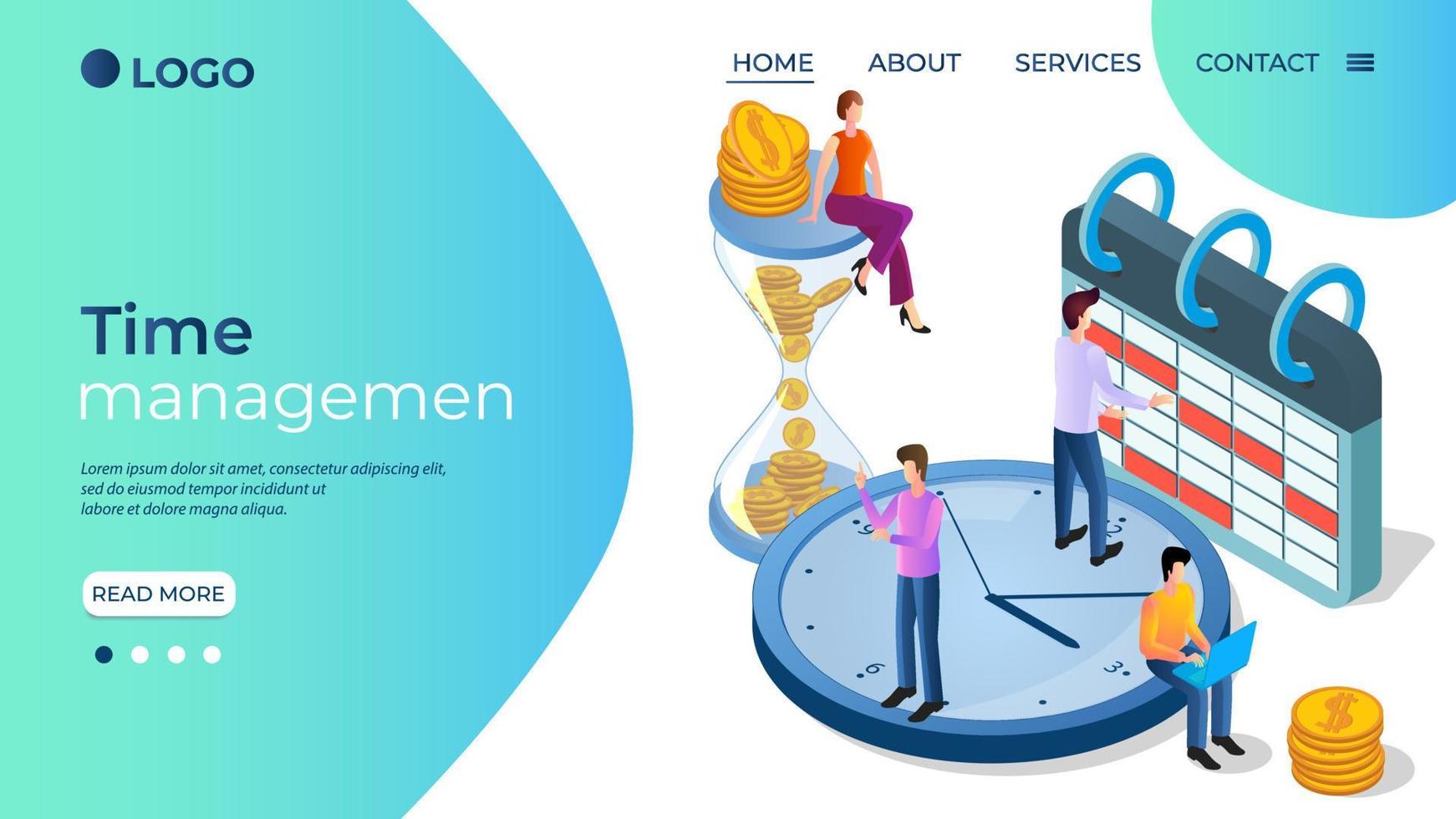 Time-management.The concept of effective control of time and effort.Planning of the workflow.The template of the landing page.Isometric illustration. vector