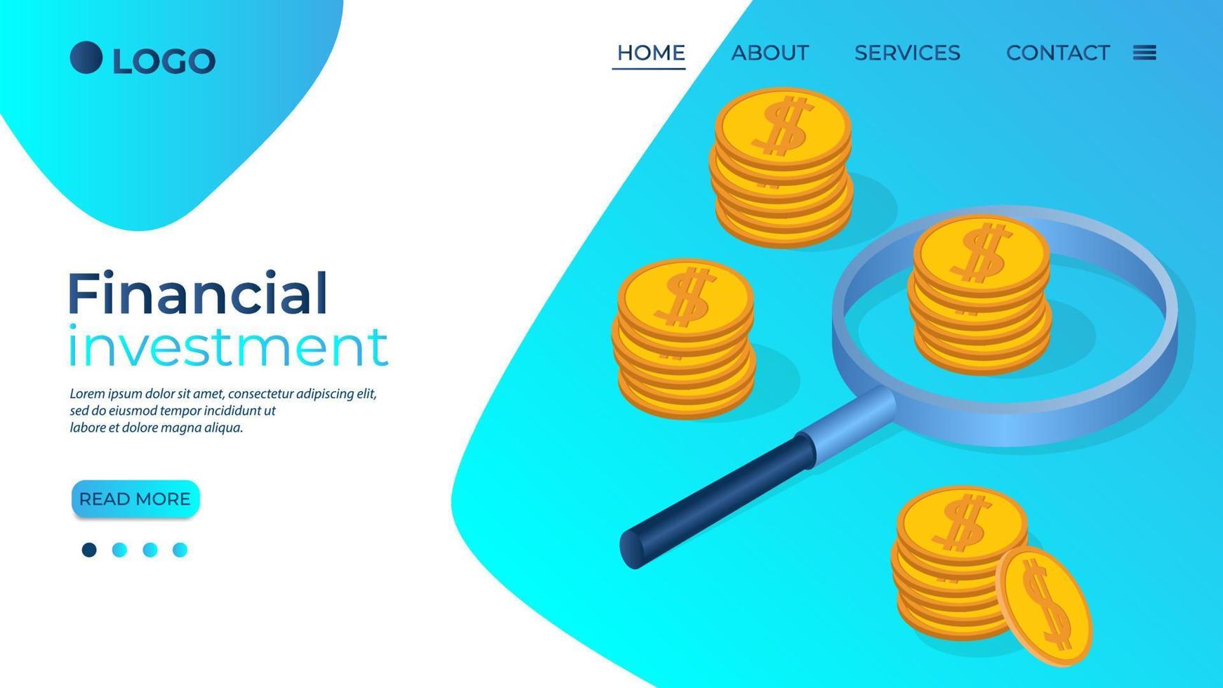 Financial investment.Search for financial investments.The concept of helping businesses.Financial contribution to the development of production.Isometric vector illustration.Landing page template