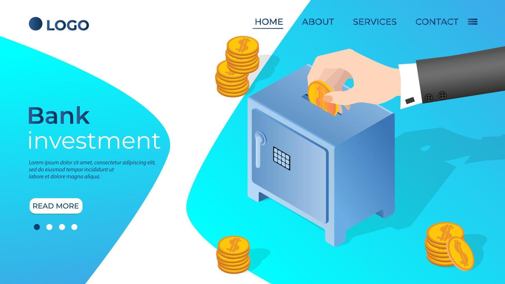 The Bank investment.The hand that throws coins into the safe.Bank investments.The concept of savings deposits, Deposit accounts and banking operations.Isometric vector illustration