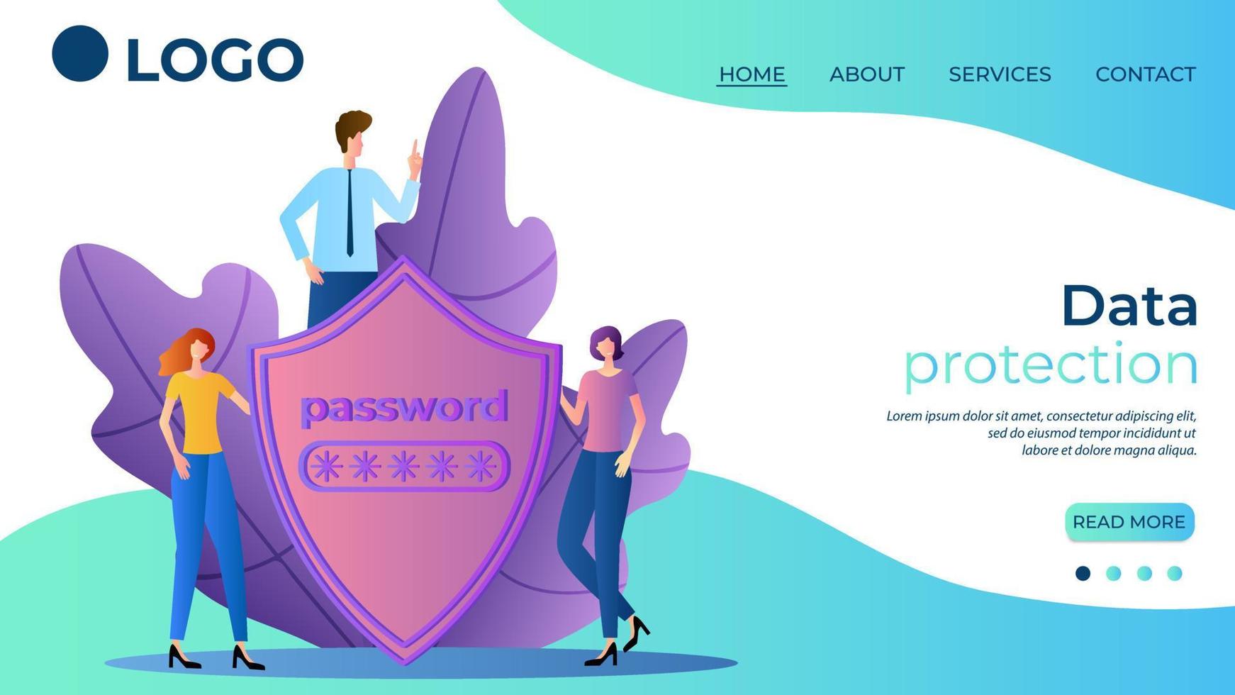 Data protection.The concept of data security.Shield as a symbol of protection and privacy.Internet security.The template of the landing page.Flat vector illustration.