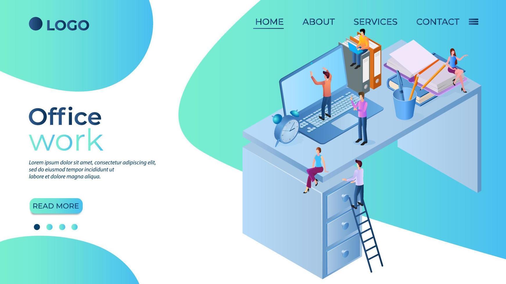 Office work.A group of office workers working in an office.Teamwork and team spirit.The concept of a friendly team.The template of the landing page.Isometric vector illustration.