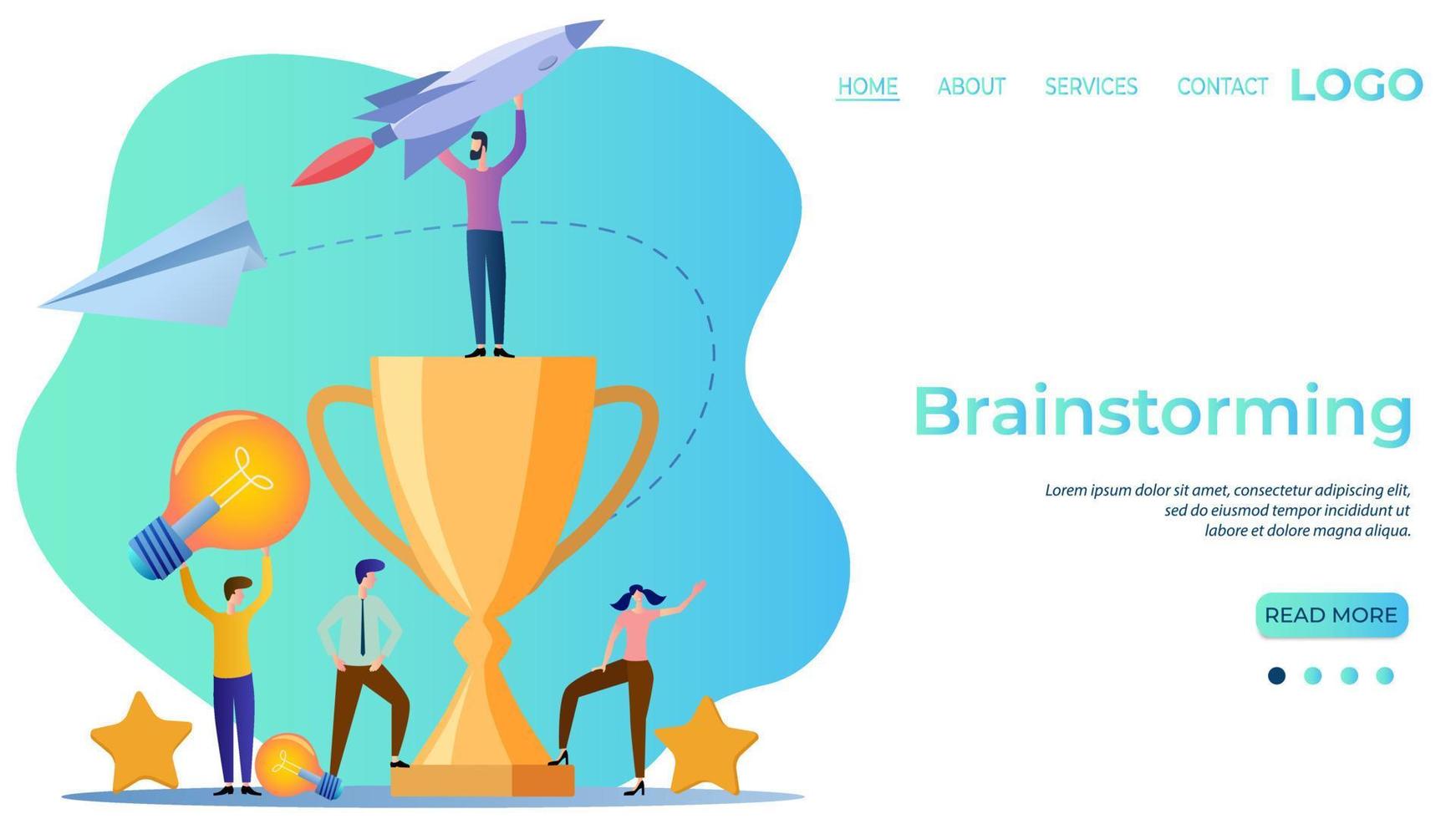 Brainstorming.Search for ideas.Development of new business directions.Launch of new projects.The template of the landing page.Start-up.Flat vector illustration.