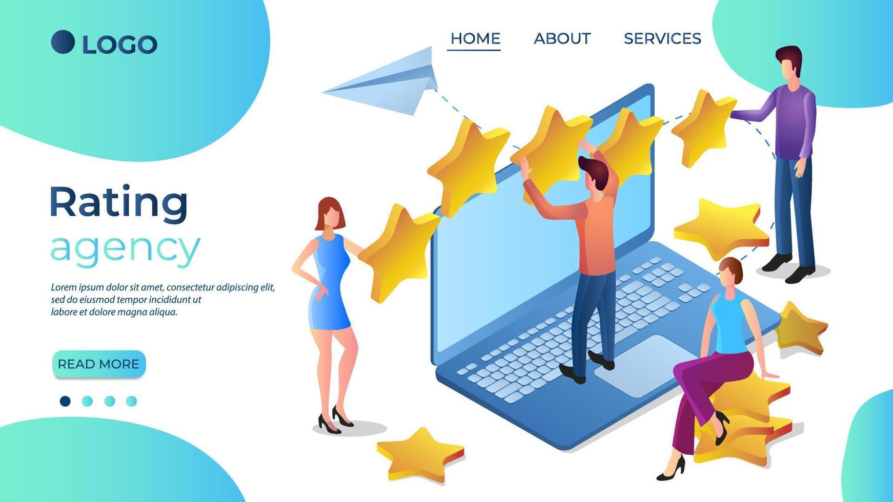 Rating agency.People are engaged in rating assessment.Feedback.The concept of a credit rating Agency.The template of the landing page.Isometric vector illustration.