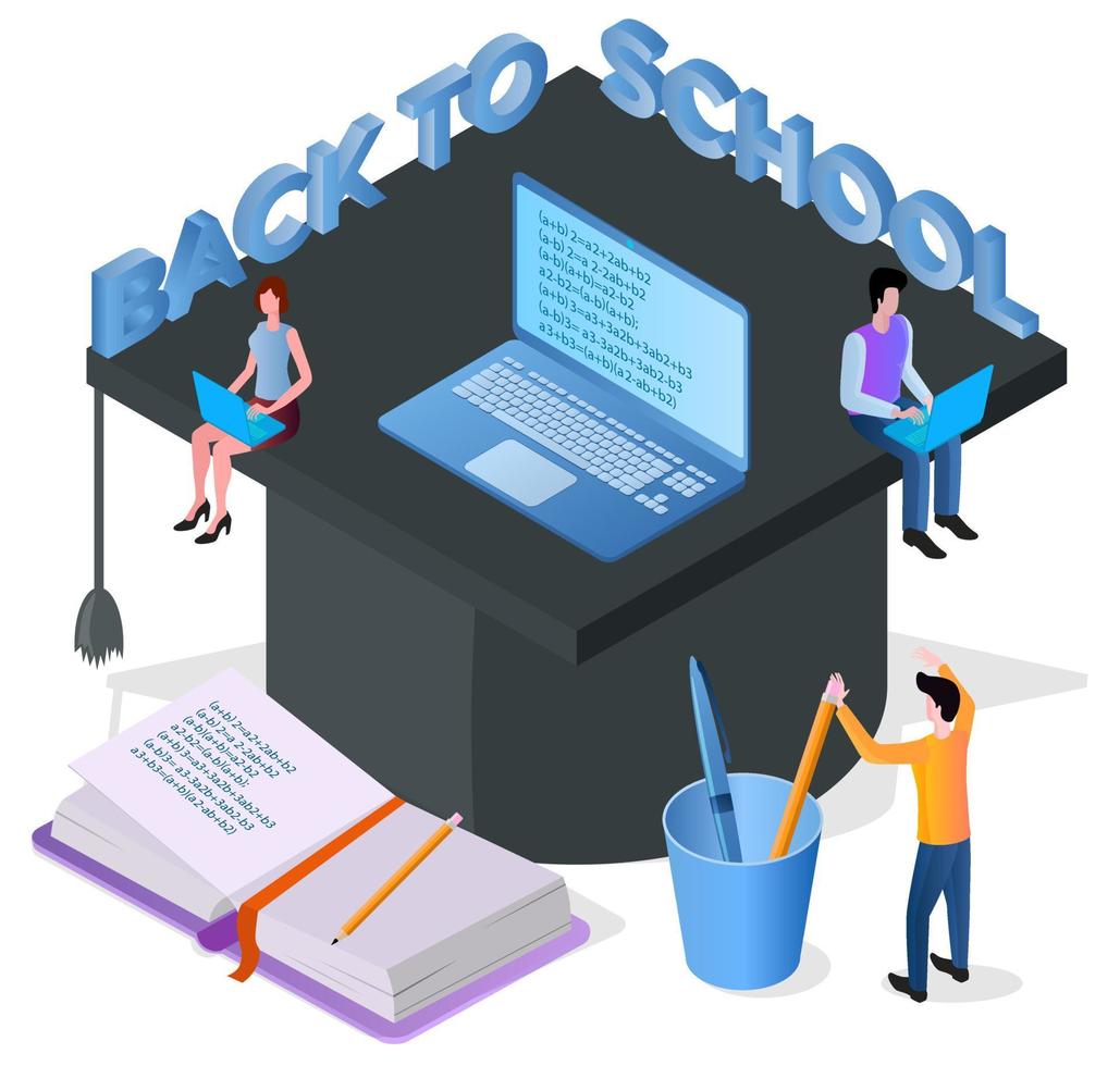 Back to school.Isometric image of people going to school.The concept of starting a new school year.Vector illustration. vector