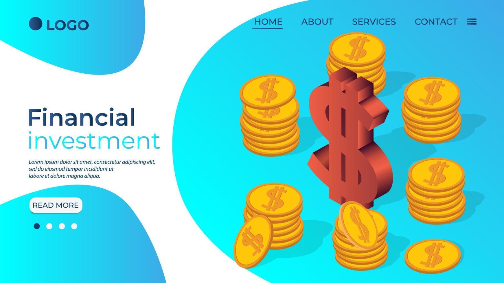 Financial investment.Search for financial investments.The concept of helping businesses.Financial contribution to the development of production.Isometric vector illustration.Landing page template