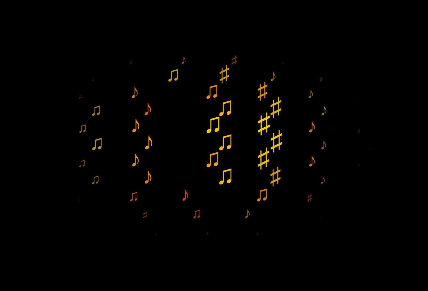Telón de fondo de vector naranja oscuro con notas musicales.