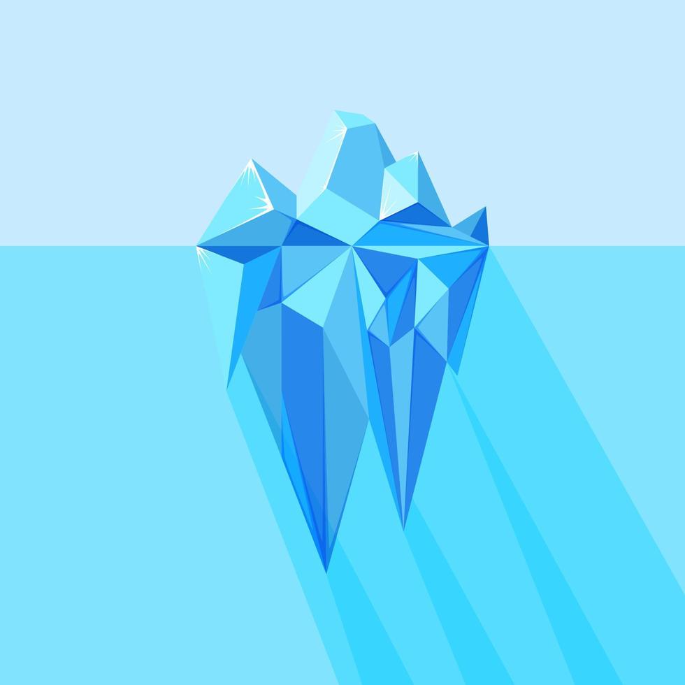 Iceberg visible and hidden parts underwater with shadows. Polygonal geometric iceberg. Vector illustration of floating glacier