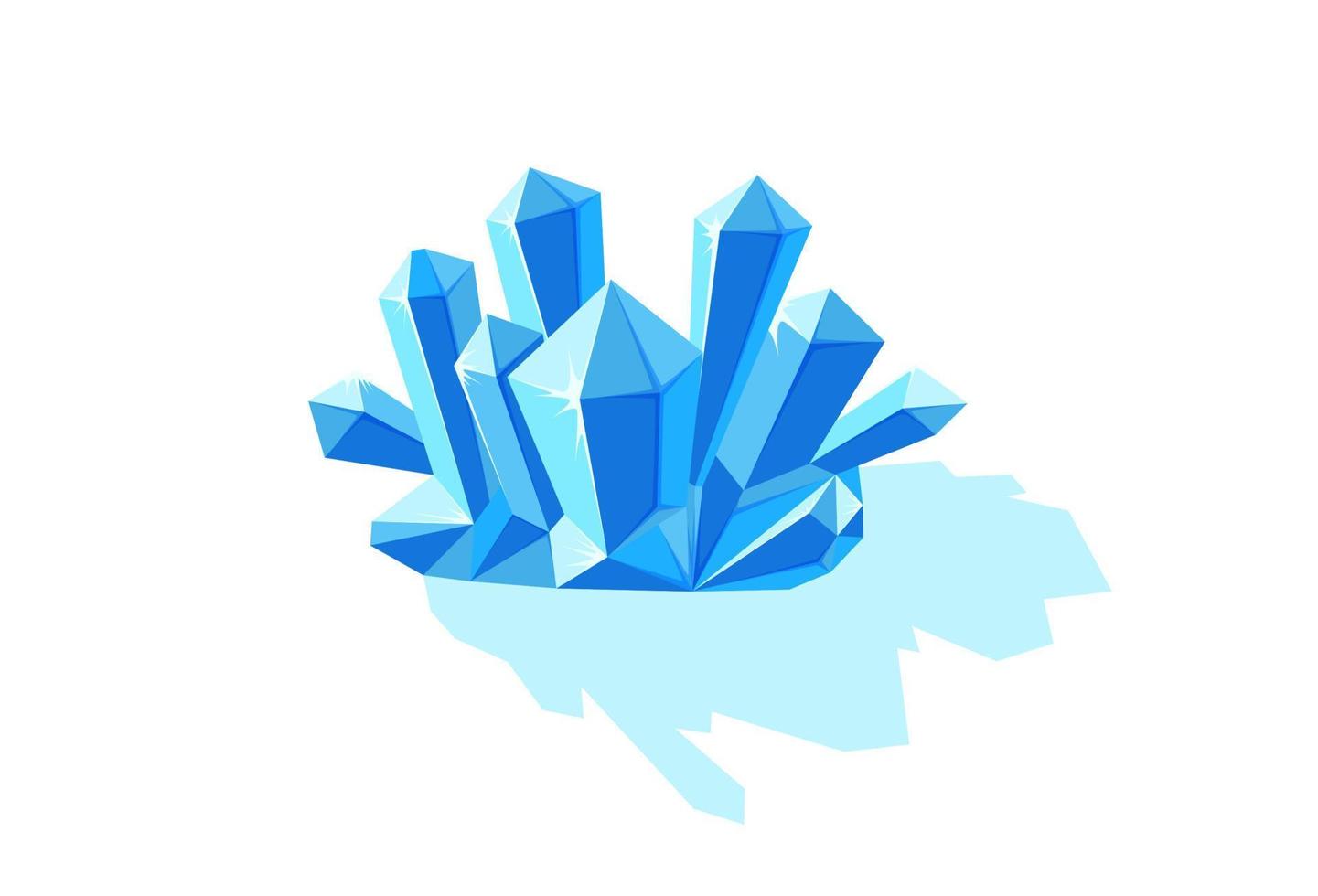 Crystals of ice with shade. Crystal druse made of blue mineral. Vector illustration in cartoon style