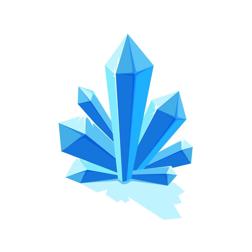 Ice crystal structure isolated in white background. Group of blue crystals. Vector illustration.