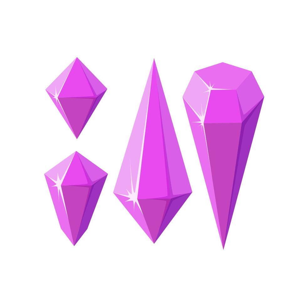 piedras de cristal rosa como el cuarzo amatista. gemas geométricas o cristales de vidrio. ilustración vectorial vector