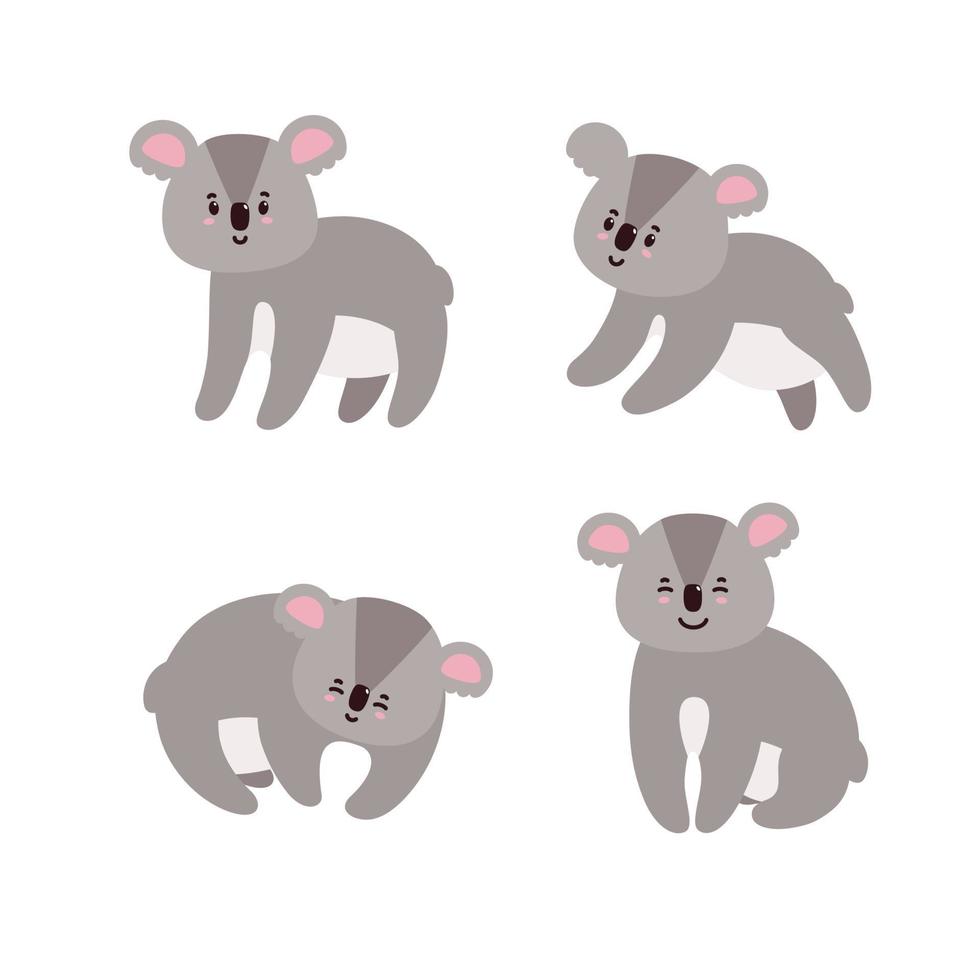 conjunto de koalas. koalas felices aislados en fondo blanco. ilustración vectorial vector