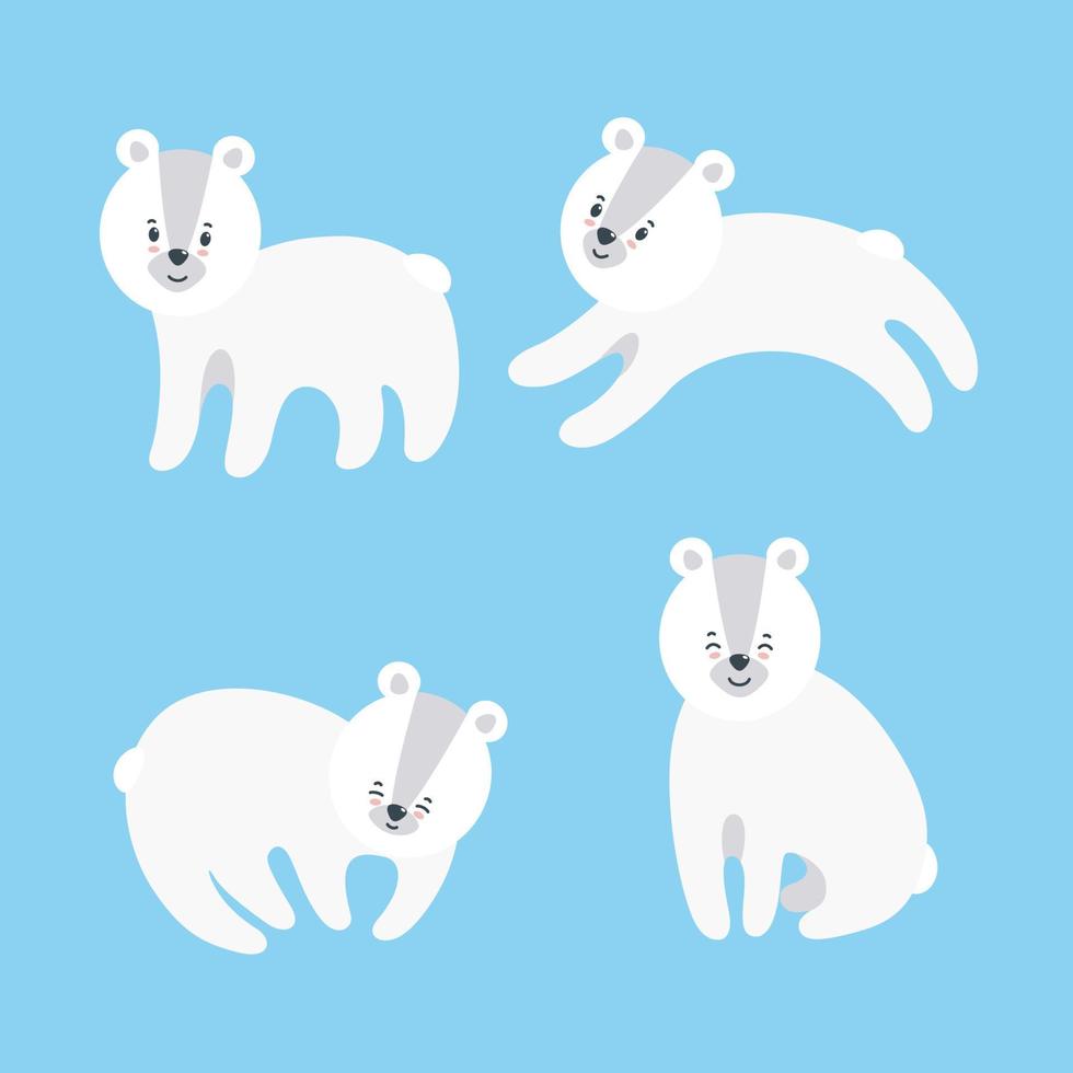 Set of polar bears. Vector illustration in flat style