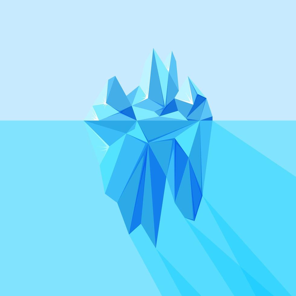 Iceberg visible and hidden parts floating in the arctic sea. Polygonal geometric iceberg. Vector illustration of floating glacier