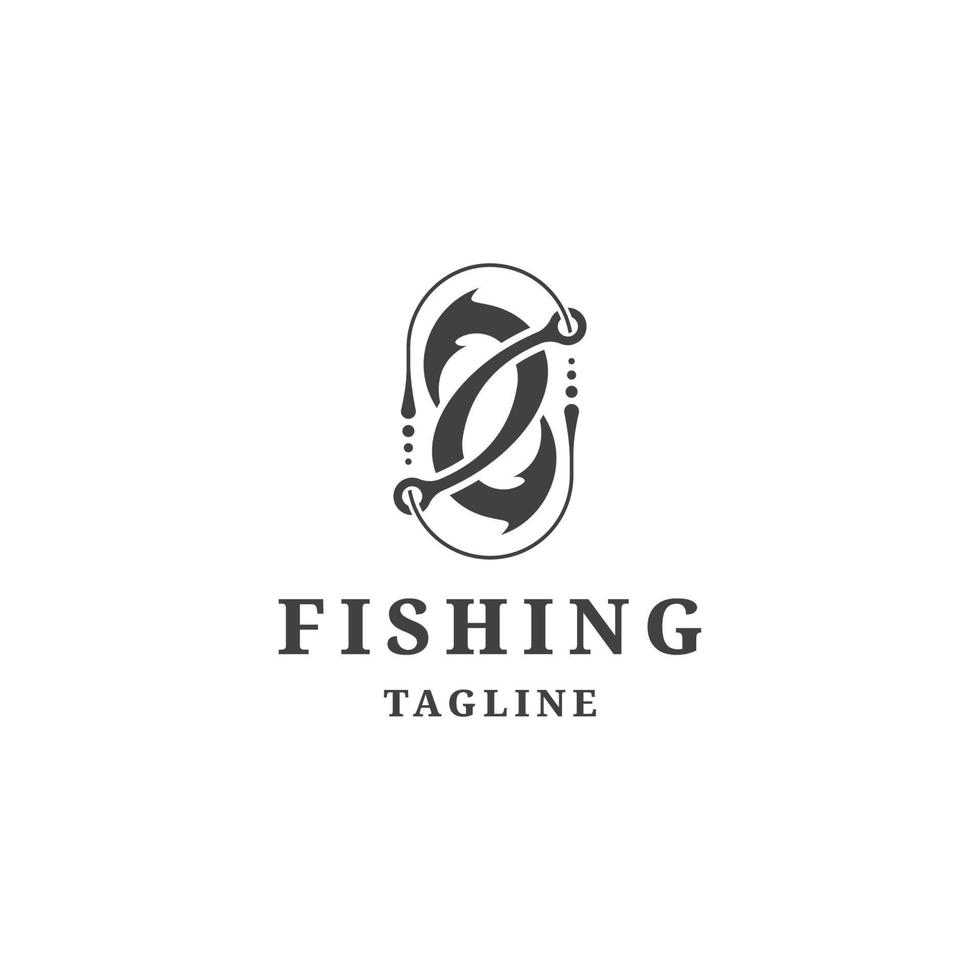 Fishing hook logo with vintage style design template vector illustration