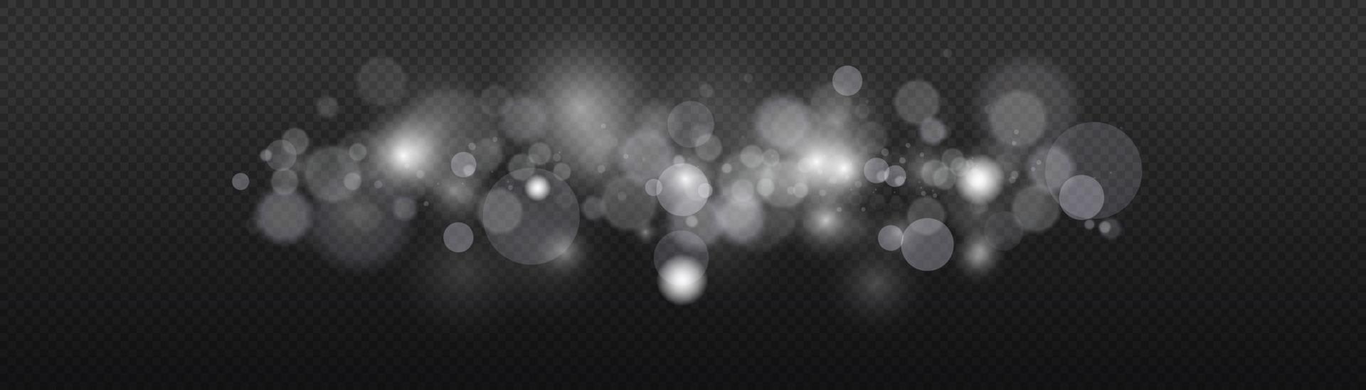 fondo aislado con efecto bokeh de luz. luces de bokeh brillantes abstractas de luz. fondo de navidad de polvo brillante. destello de destello de concepto de navidad. luz de polvo png blanco. vector